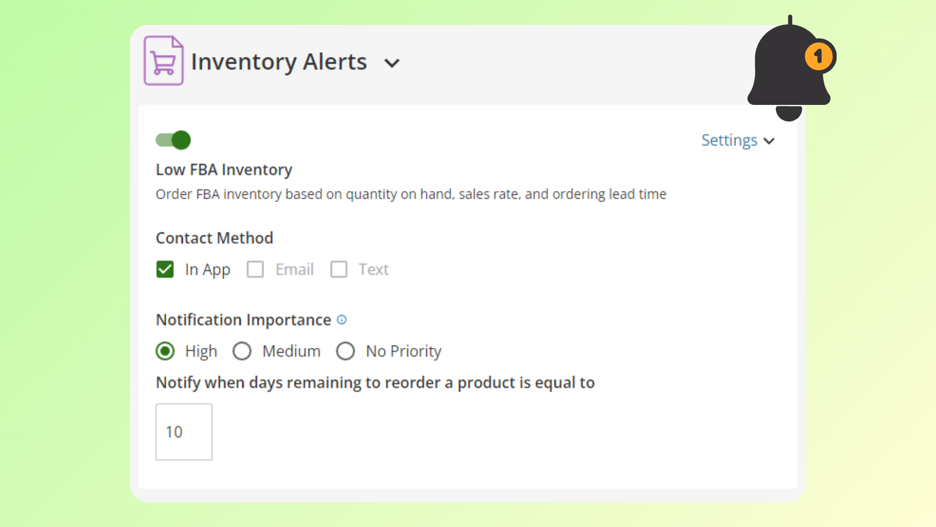 Showing the Seller Labs Inventory notification