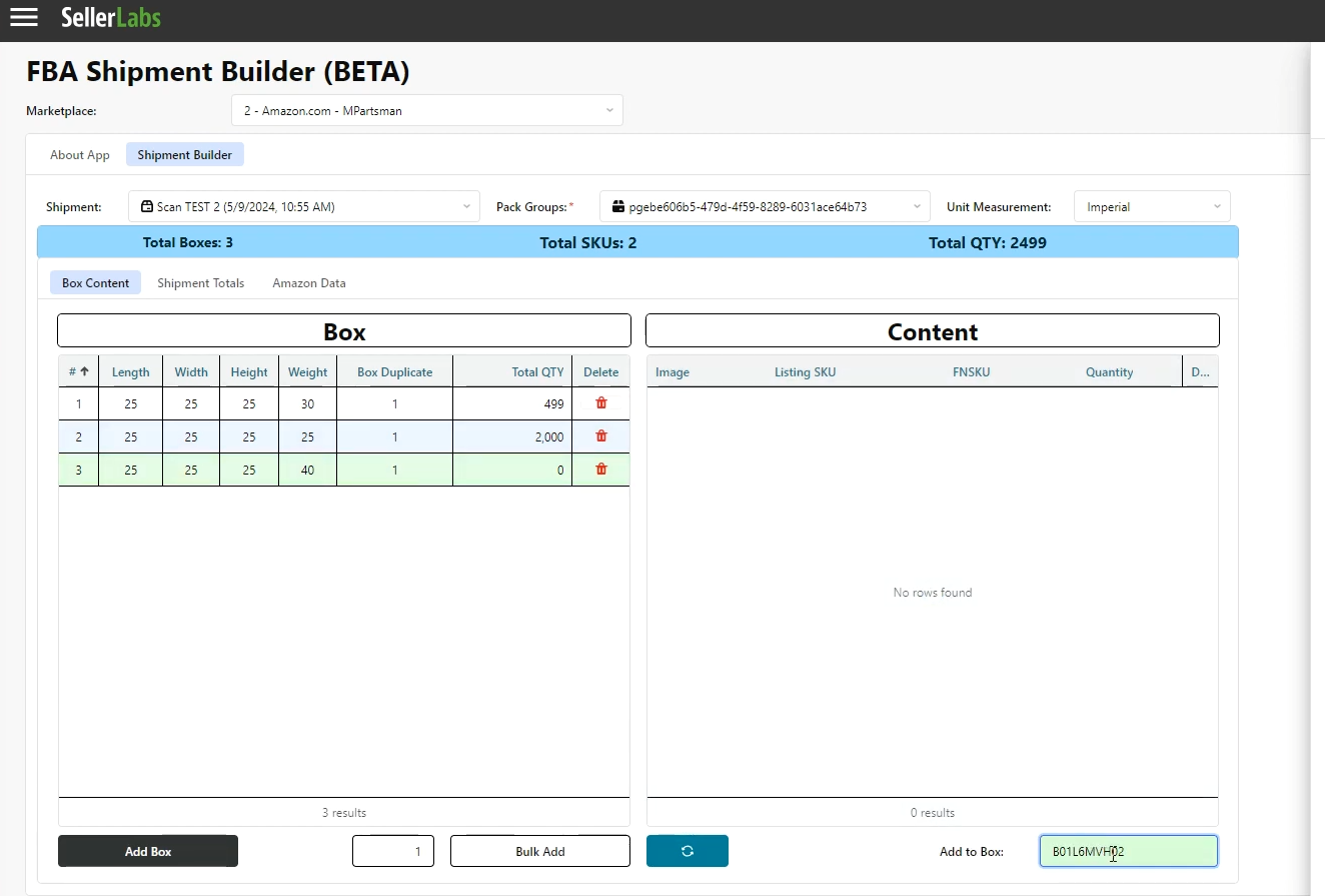 Seller Labs shipment builder app